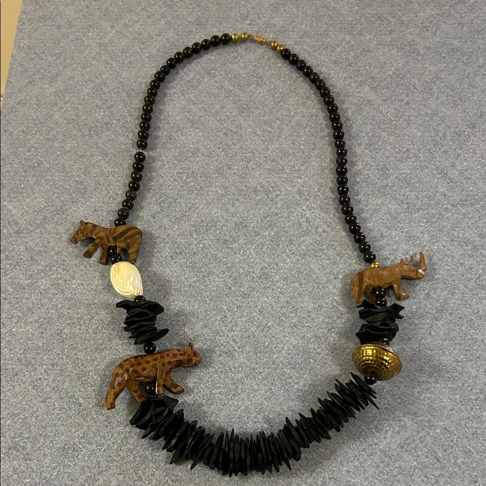 Animal Charm Black Beaded Necklace